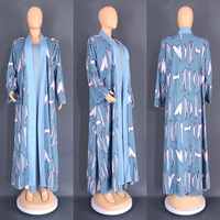 فستان عباية نسائي إسلامي ملابس 2023 كارديجان كيمونو مطبوع جديد طقم مكون من قطعتين فستان ماكسي طويل من Morroco Caftan - الصورة 5